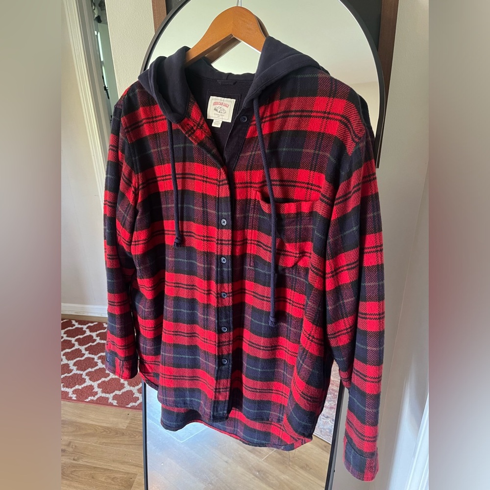 American Eagle Plaid Hooded Shirt